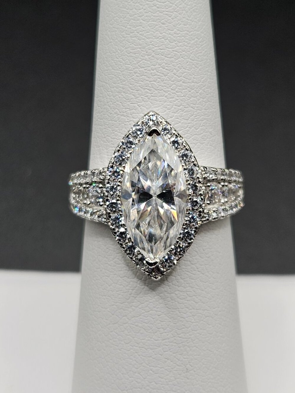 925 Silver 3CTW Marquise Moissanite Halo Ring Size 6
